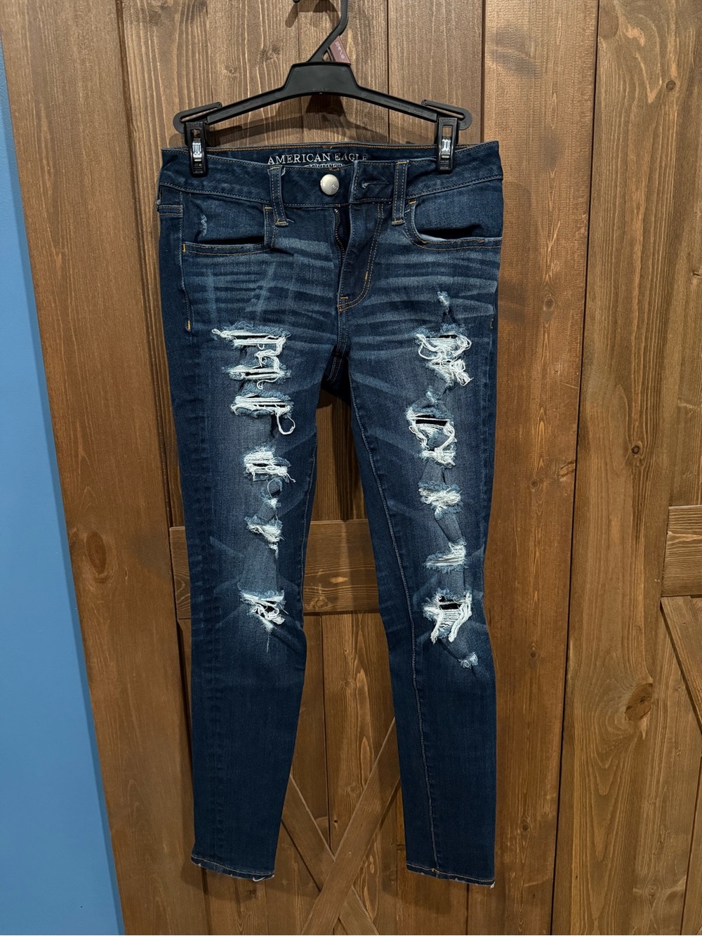 American Eagle Outfitters Dark Blue Distressed Skinny Jeans